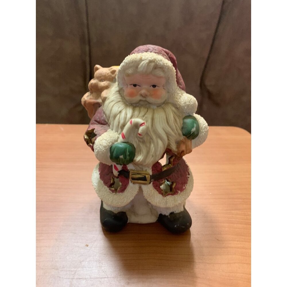 Vintage Christmas Santa Tea Light Candle Holder Ceramic Toy Bag 1990s #1-T4